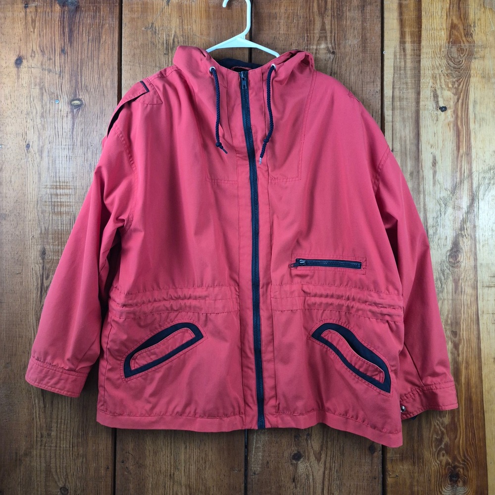 Mulberry Street Vintage Hooded Windbreaker Jacket Coral Red Navy Large